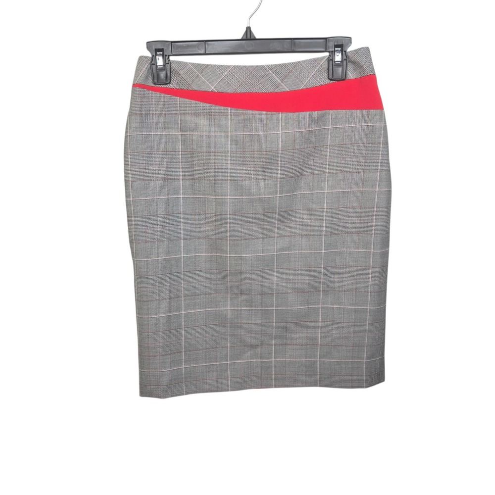 Escada Pencil Skirt Womens 34 Black Gray Red Plaid Preppy Dark Academia